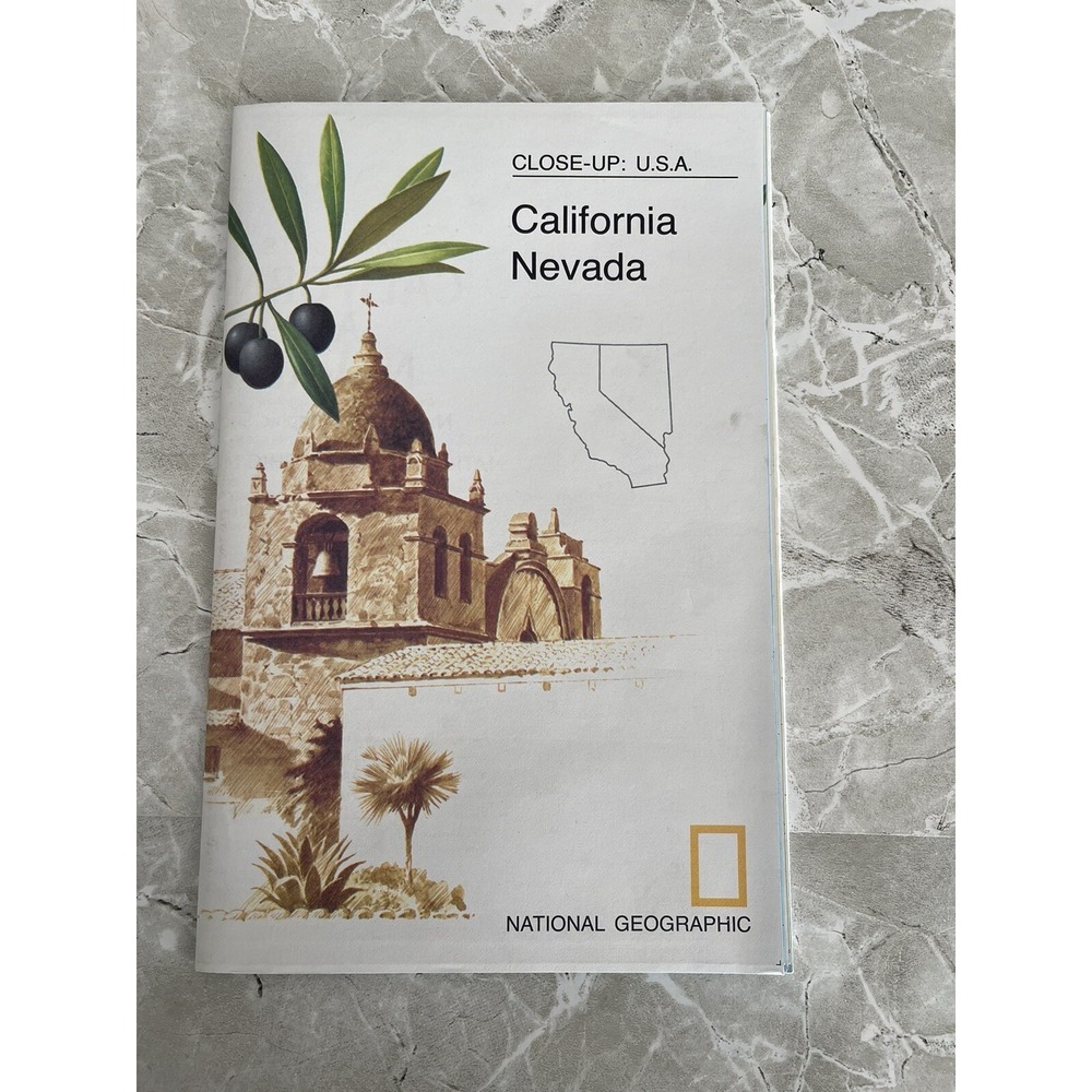 National Geographic 1974 CLOSE UP USA MAP Of California, Nevada
